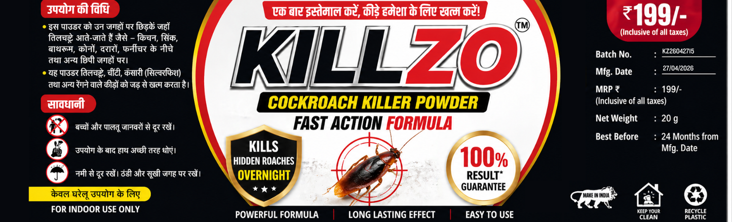 KILLZO™ Cockroach Killer Powder | Fast Action Anti-Roach Formula (20g)